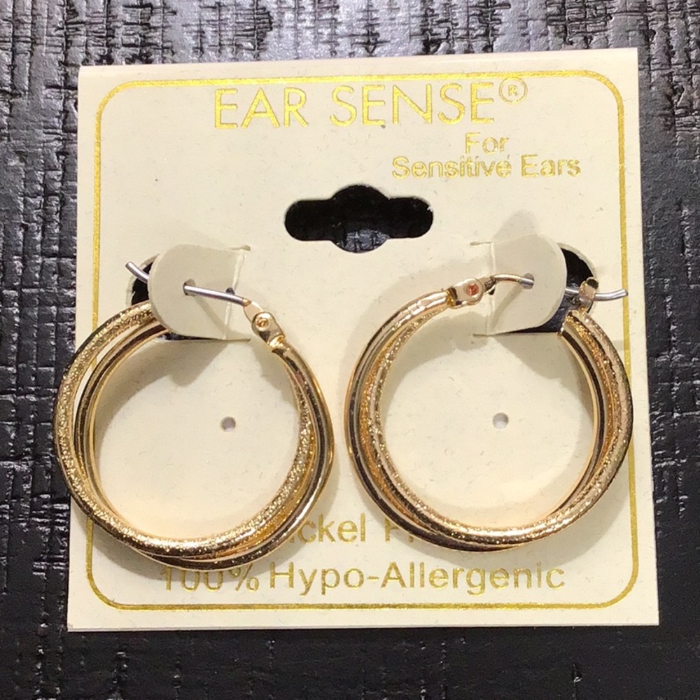 NWT Ear Sense Gold Tone Double Hoop Earrings!